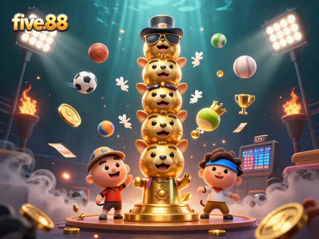 Experience the thrilling world of five.88 with dynamic sports elements and vibrant casino graphics.