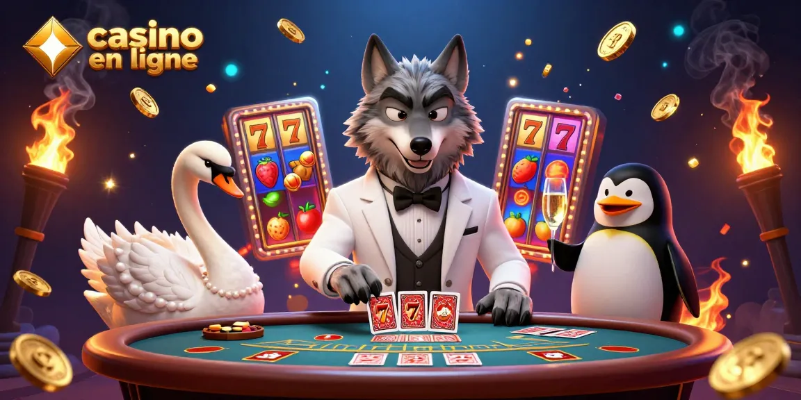 Le casino en ligne prend vie avec un loup élégant, un cygne croupier et un pingouin sommelier.