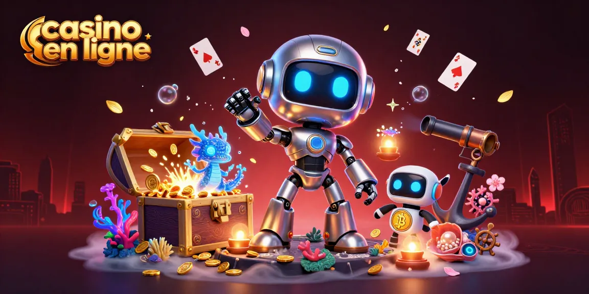 Découvrez un monde vibrant de casino en ligne avec un robot animé et des éléments sous-marins.