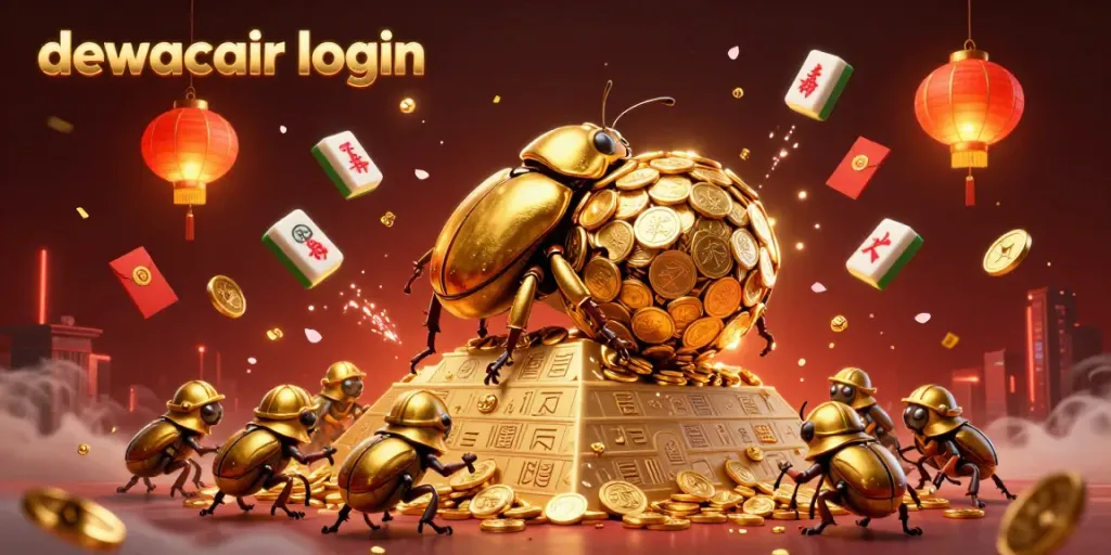 Experience the excitement of a 3D casino scene with dewacair login as golden coins and Mahjong tiles float around dynamic characters.