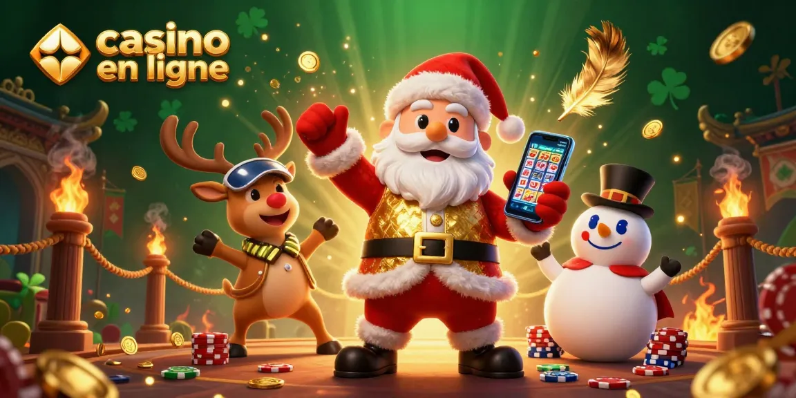Jouer dans un casino en ligne avec le Père Noël et un renne dans une scène festive et dynamique.