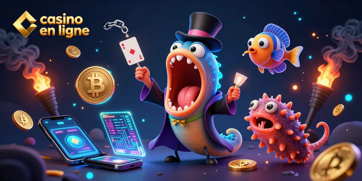 Un casino en ligne où une anguille gulpeur et un poisson lanterne réalisent un spectacle magique avec des éléments de cryptomonnaies.