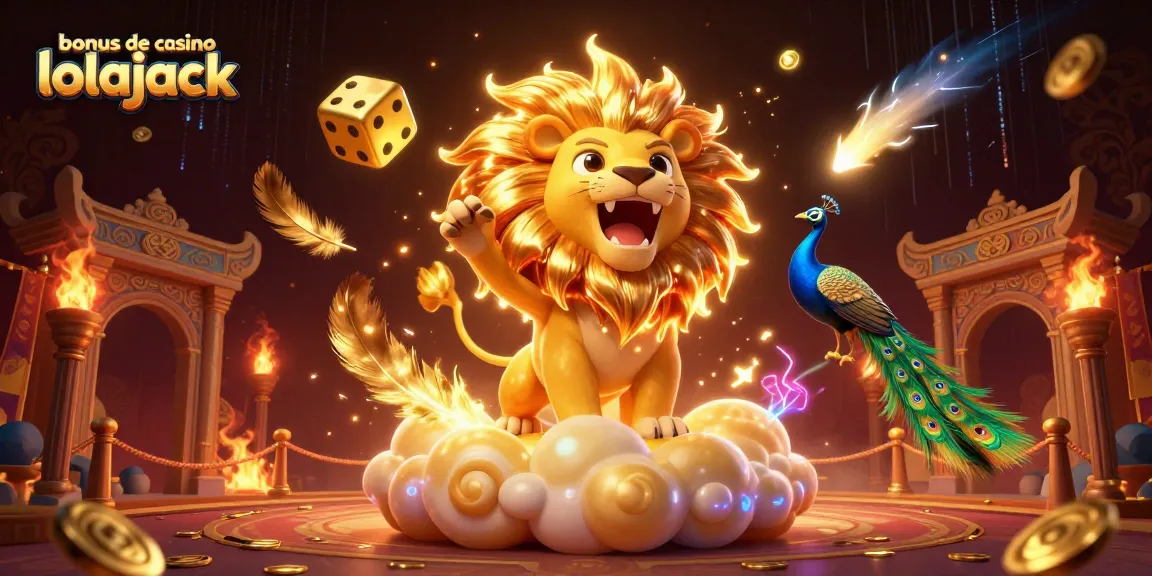 Experience the thrill of gambling with the bonus de casino lolajack featuring a roaring sun lion and golden dice.