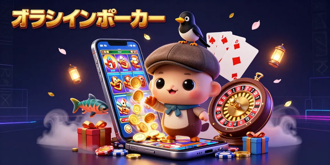 オンラインポーカーで遊ぶキャラクターたちが盛り上がる賑やかなシーン