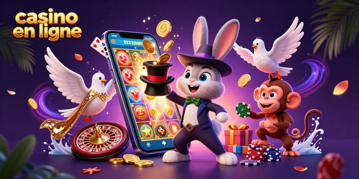 Les personnages animés en 3D illustrent l'excitation des jeux de casino en ligne avec des pièces d'or et des cartes à jouer.