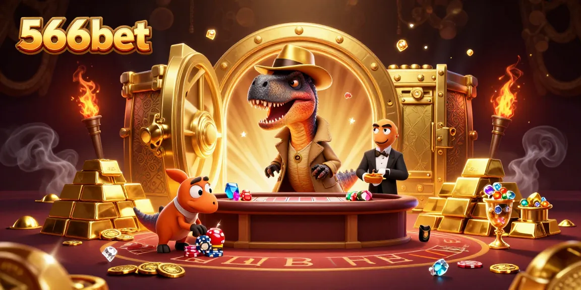 Experience thrilling gameplay at 566bet with a dynamic casino scene featuring cartoon characters