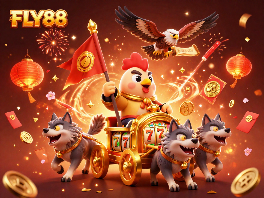 Join the excitement at FLY88 with vibrant slot reels, golden symbols, and festive celebrations!