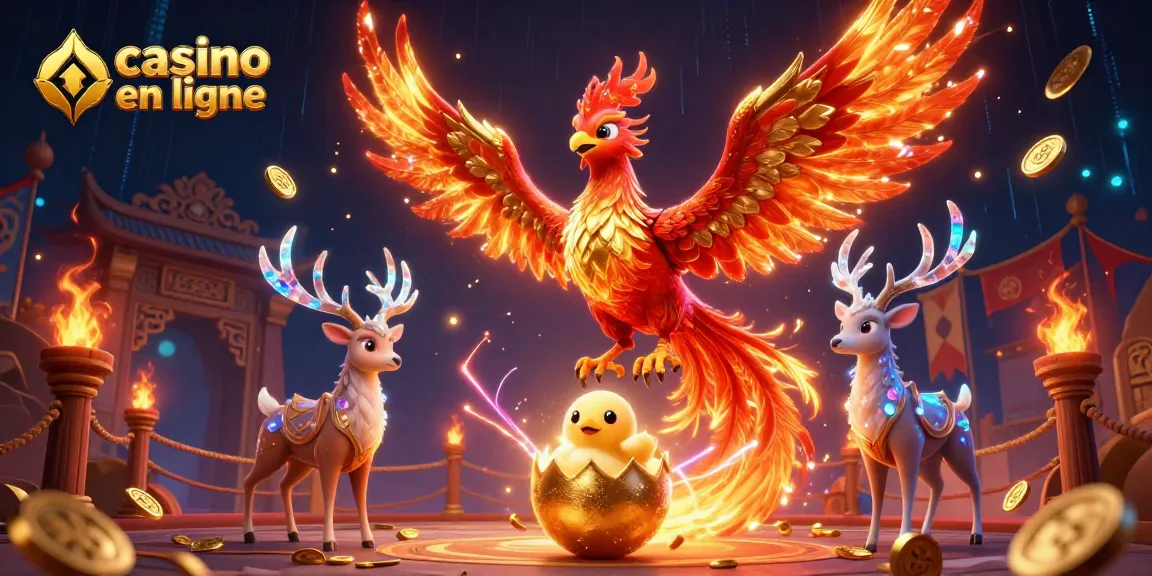 Visualisez le meilleur casino en ligne avec un phoenix et des éléments de jeu captivants.