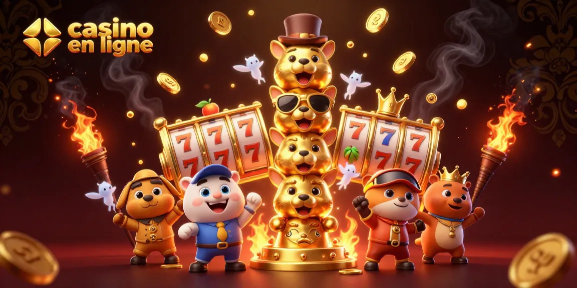 Découvrez le casino en ligne avec des symboles de machines à sous et un totem lumineux.