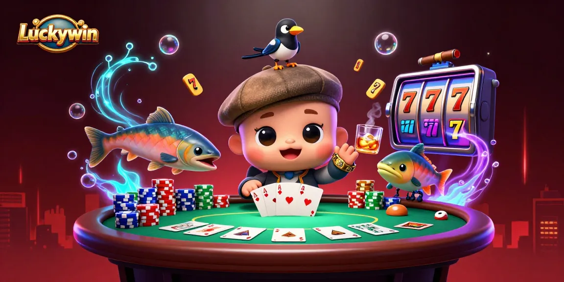 Experience thrilling gameplay with Luckywin's vibrant 3D casino illustration, showcasing exciting slot reels.