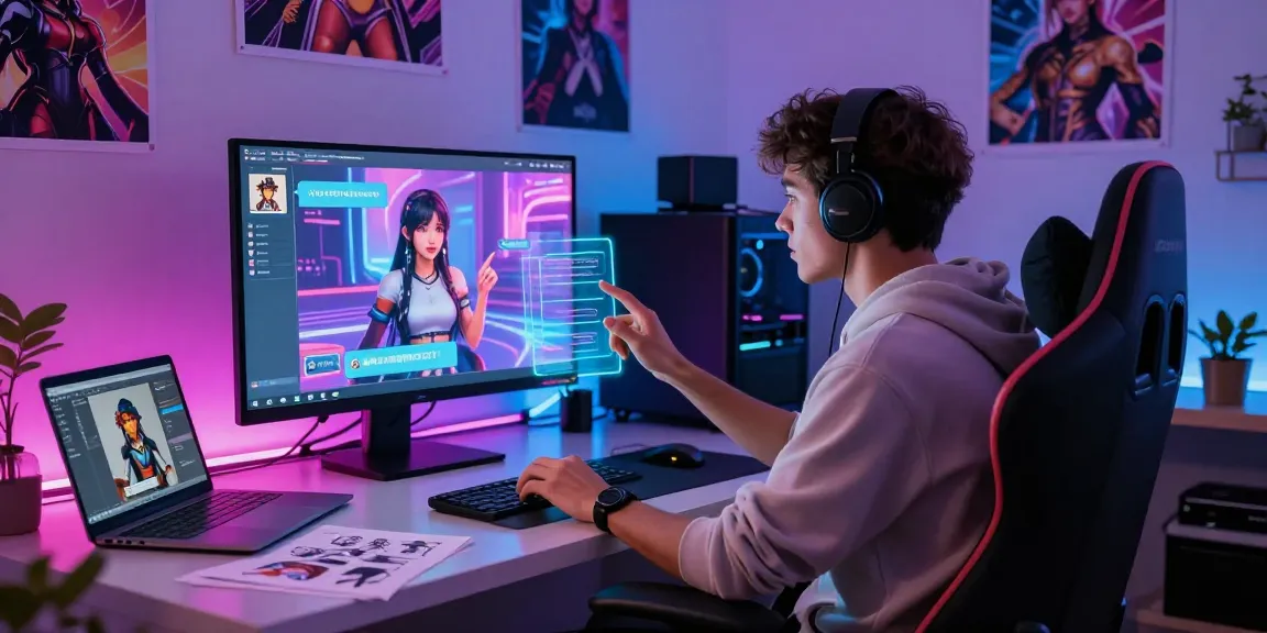 Engaging with an ai chat nsfw interface in a vibrant digital workspace, featuring a user and immersive character interactions.