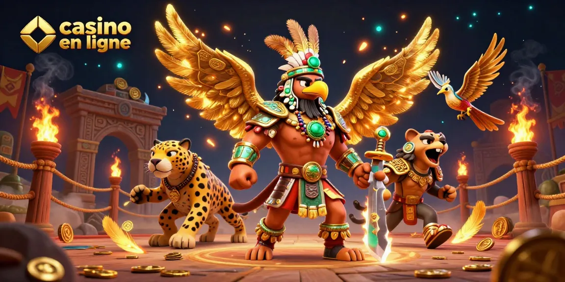 Plongez dans l'univers captivant du casino en ligne avec des guerriers aztèques et des éléments de jeu splendides.
