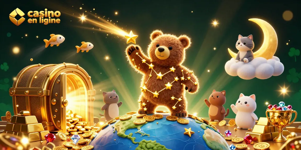 Jouez au casino en ligne avec des étoiles cartographiques, pièces d'or, et une ambiance féerique.
