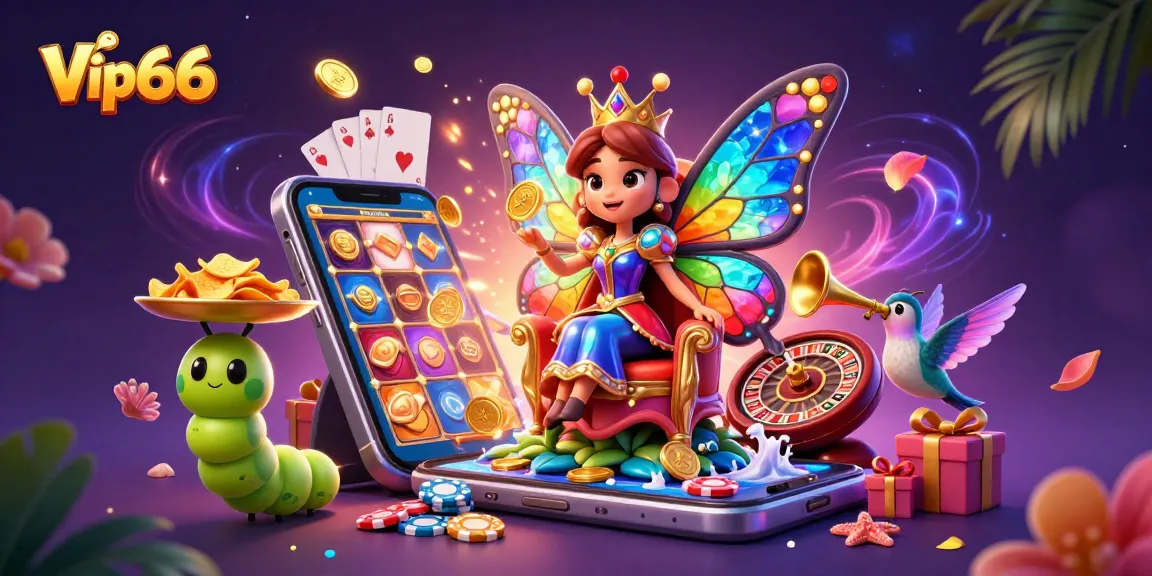 Engage with thrilling games at Vip66, showcasing vibrant characters and lively casino elements.