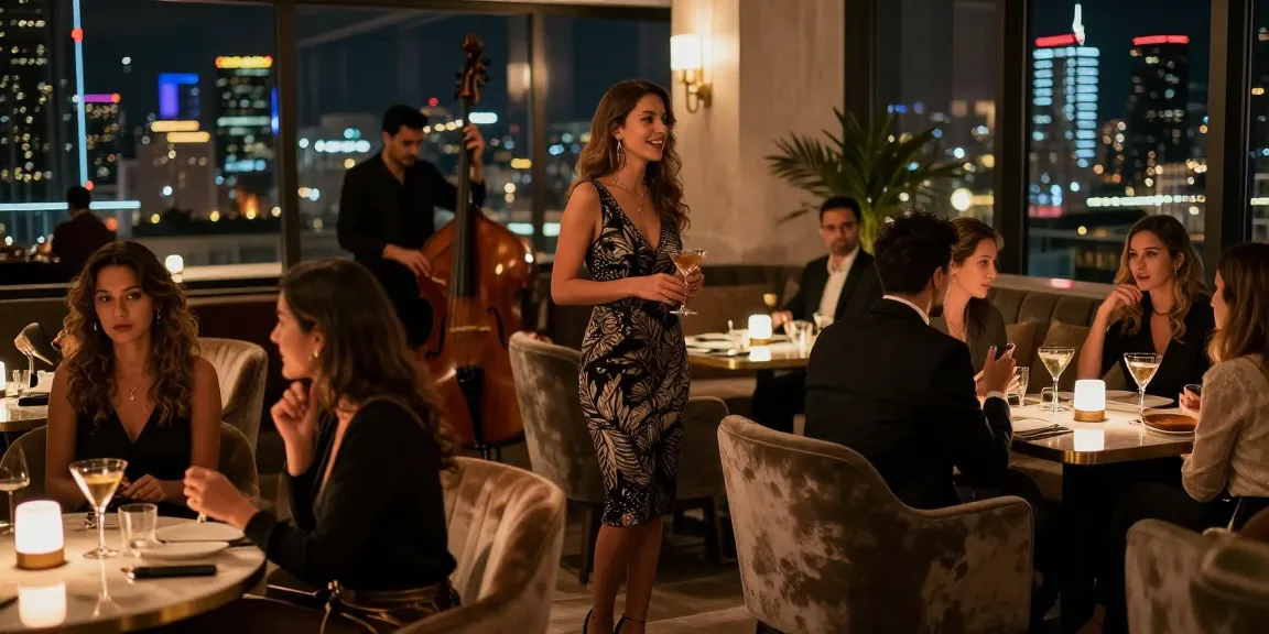Antalya Eskort lifestyle scene featuring an elegant escort in a stylish lounge