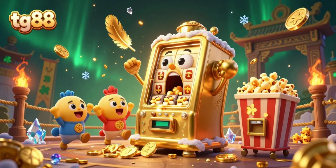 Experience tg88's thrilling slots with golden slot machines winning jackpots, surrounded by cheering and excitement.