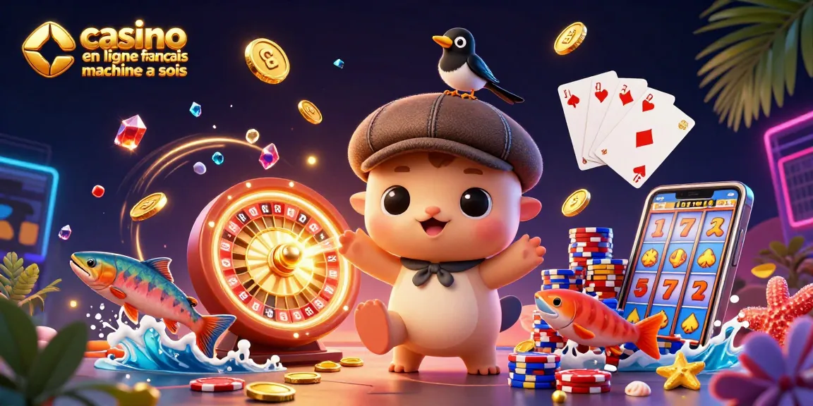 Jouez aux machines à sous dans un casino en ligne français avec des personnages colorés et des éléments de jeu.