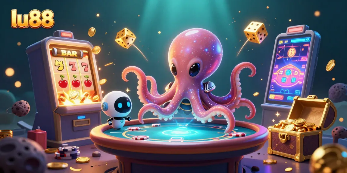 Engage with lu88's vibrant 3D alien casino scene featuring a dynamic poker table and thrilling game elements.