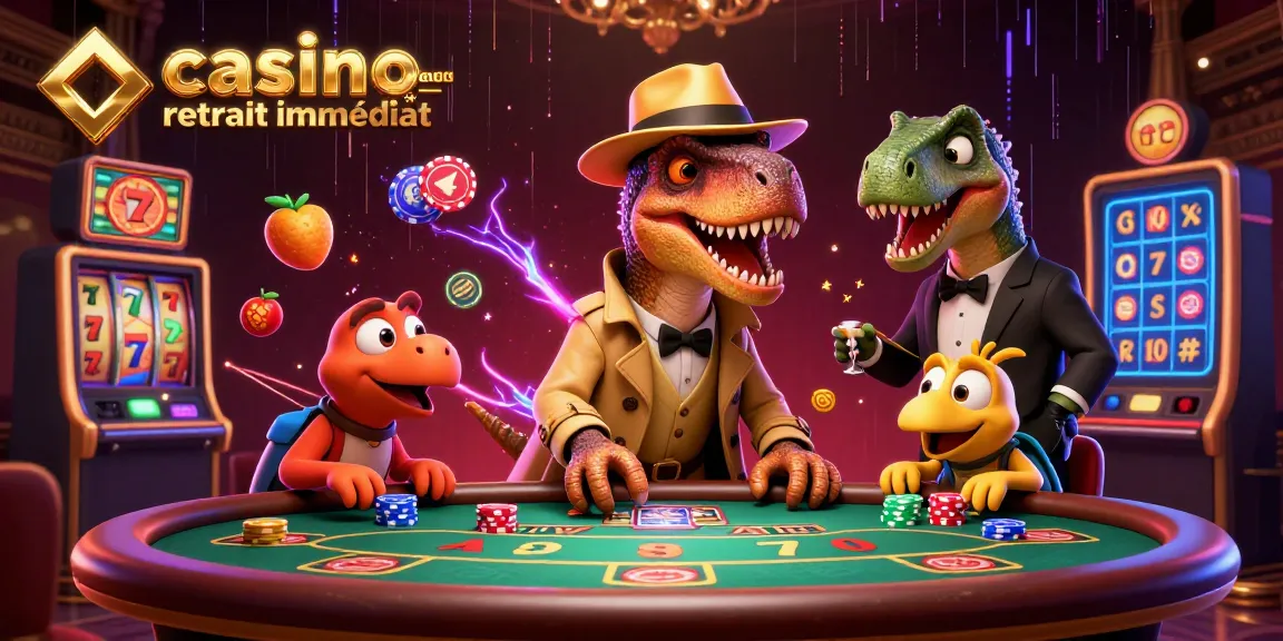 Découvrez les meilleurs casinos en ligne avec un retrait immédiat, illustrés de manière dynamique et colorée.