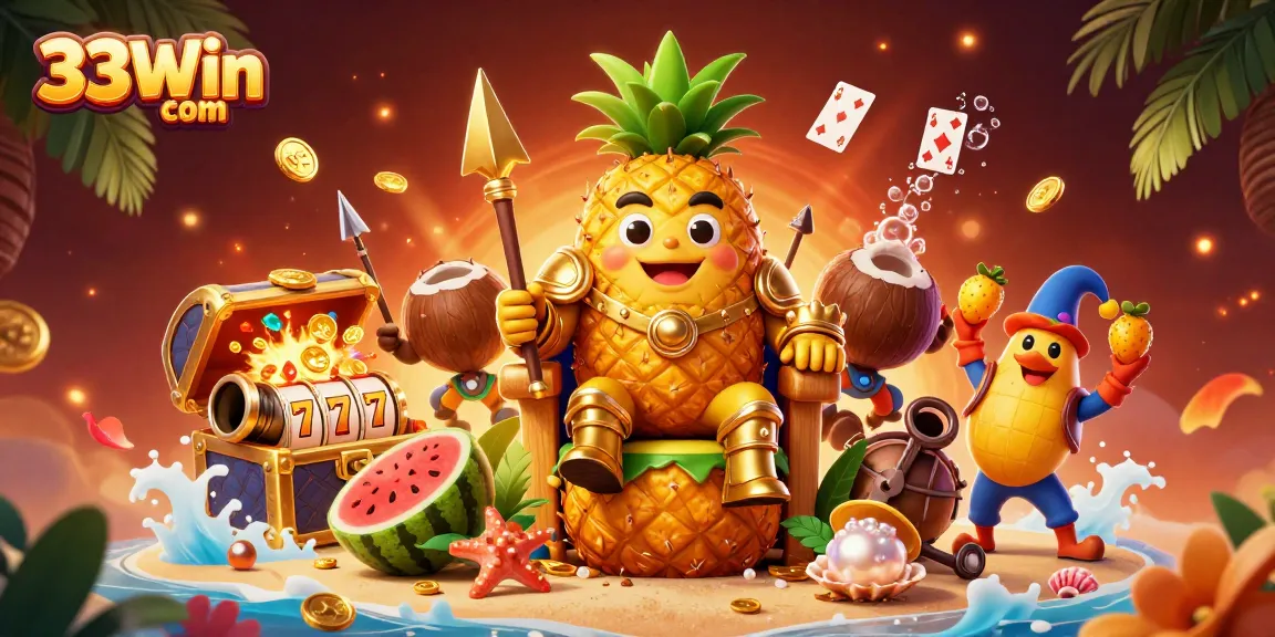 Engage with thrilling games at 33Win com while enjoying a vibrant casino scene with playful characters.