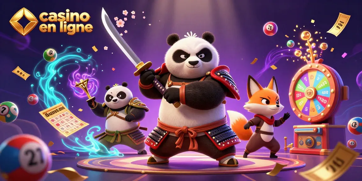 Venez découvrir l'univers du casino en ligne avec un panda samouraï et un renard ninja à l'action.