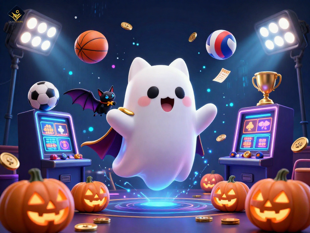 Engage in the thrilling atmosphere of lolajack bitcoin with a vibrant 3D haunted casino scene featuring a friendly ghost cat and bat.