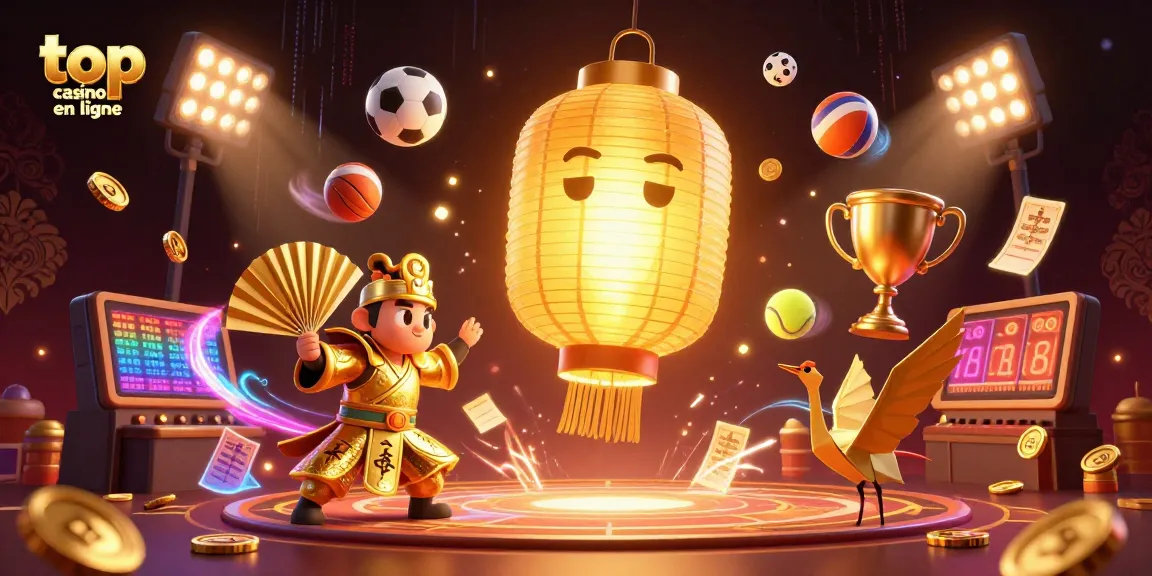 Jouez au top casino en ligne avec des personnages de jeux animés entourés de balles de sport et d'éléments dynamiques