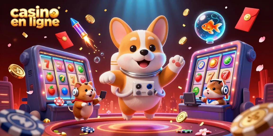 Jouer au casino en ligne avec des personnages de jeux de hasard flottants et des éléments colorés.
