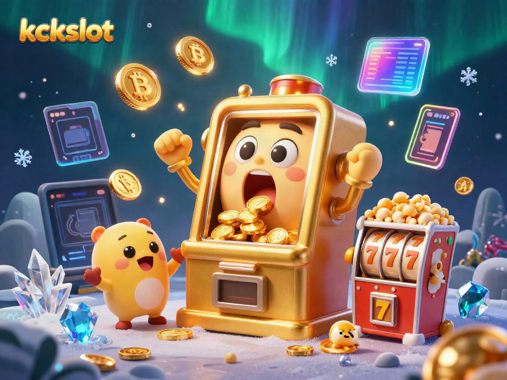 Memenangkan jackpot kckslot pada mesin slot yang berkilau dengan koin emas berjatuhan