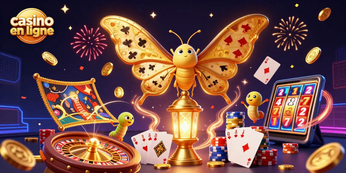 Jouez au casino en ligne avec une scène festive de machines à sous, jeux de table, et personnages colorés.