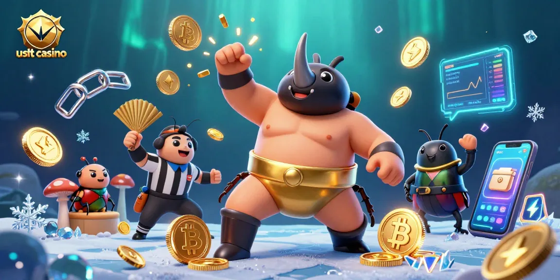 Gioca nel usdt casino mentre un campione su misura stende monete d'oro e si sfida in azione vibrante.