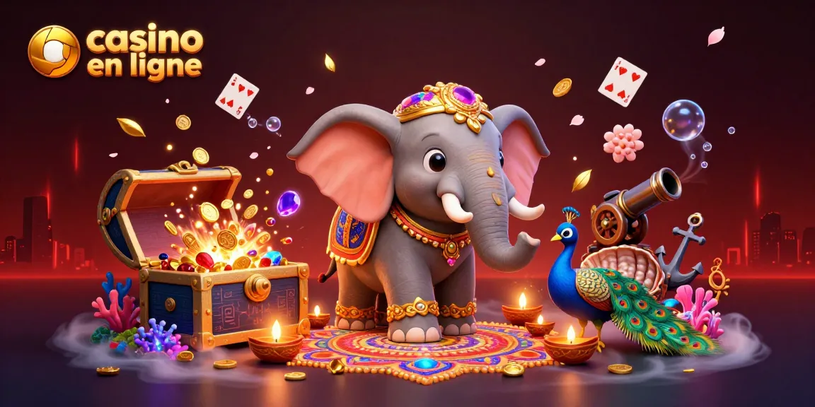 Gagnez en jouant à des jeux de casino en ligne avec un éléphant décoré et des éléments colorés.