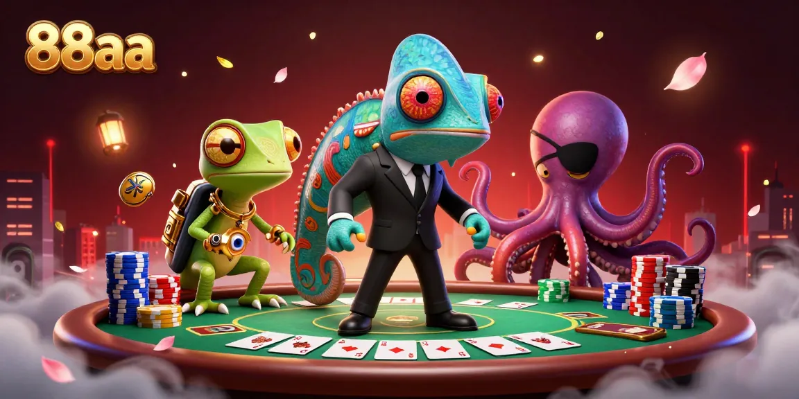 Experience the thrill of 88aa with a dynamic poker scene featuring colorful chips and characters.
