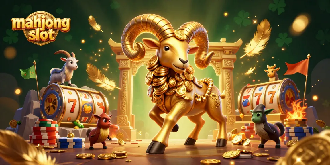 Experience thrilling action with mahjong slot featuring a golden ram and dynamic casino elements.