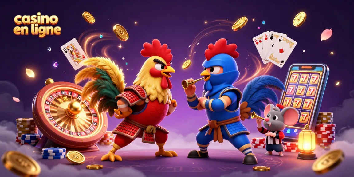 Une illustration dynamique de deux coqs en combat au casino en ligne, symbolisant la compétition.