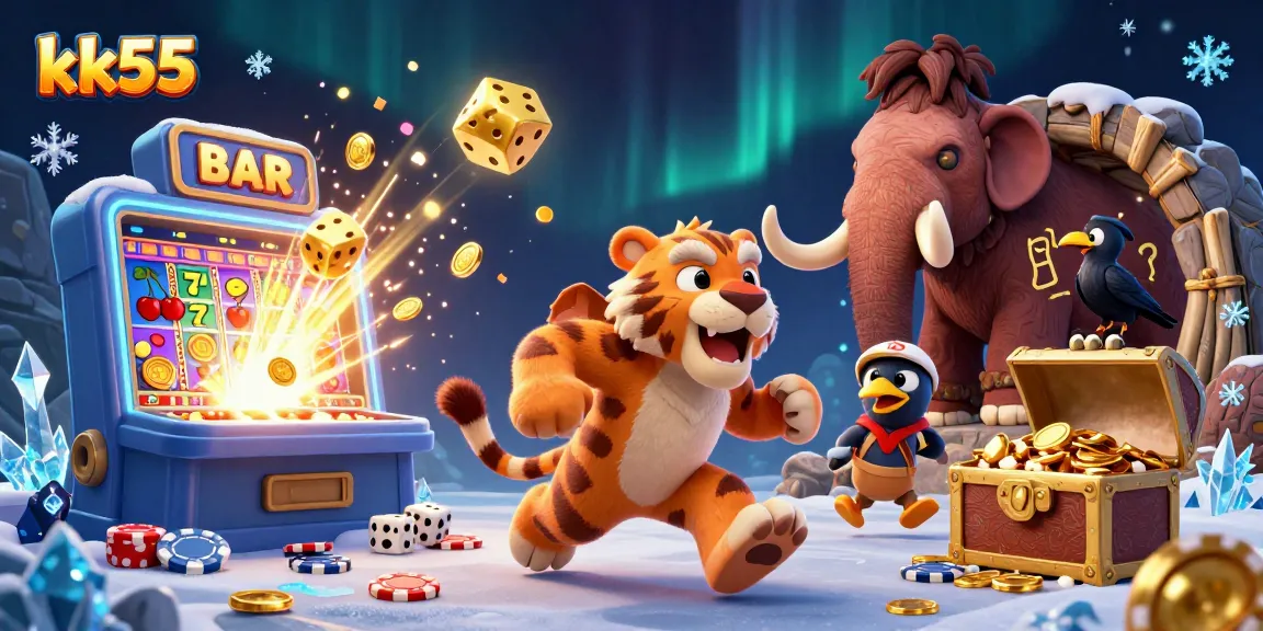 Experience thrilling gameplay at kk55 with a dynamic scene featuring unique characters and vibrant casino elements.