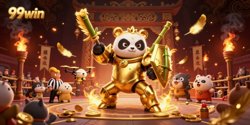 Engage in thrilling gameplay with 99win's dynamic casino arena featuring exciting characters and a vibrant atmosphere.