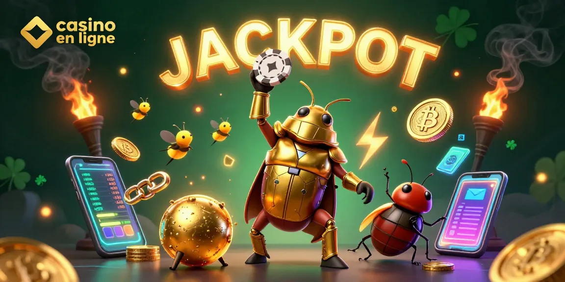 Découvrez l'univers du casino en ligne avec une scène dynamique et colorée, mettant en avant la victoire.