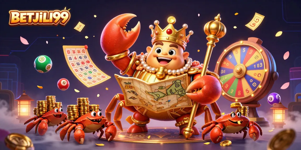 Experience the thrill of BETJILI99 with a vibrant 3D casino scene featuring golden crab emperor and dynamic game elements.
