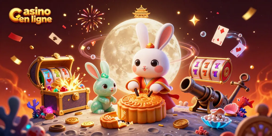 Plongez dans l'univers du casino en ligne avec le lapin de lune et des jetons de poker.
