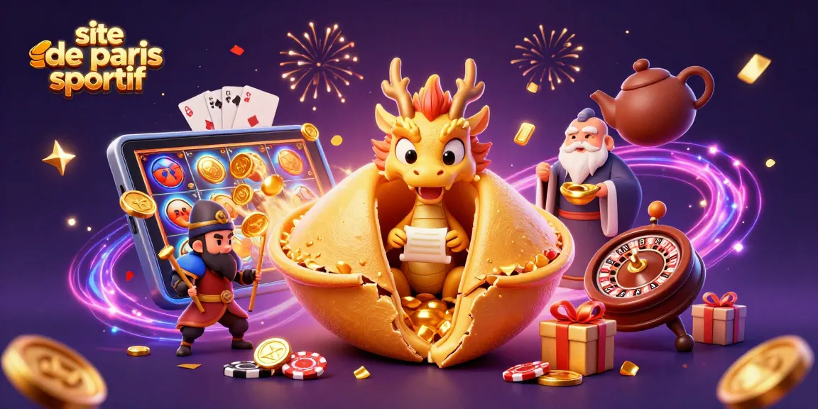 Gagnez avec le site de paris sportif, présentation dynamique d'un dragon sage et d'éléments de casino.