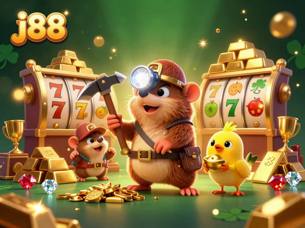 Spin the j88 slot reels and discover treasures with our cartoon casino mole and canary!