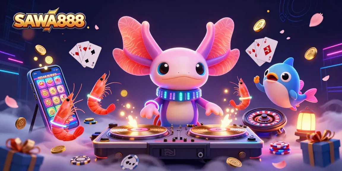 SAWA888 brings vibrant interactive entertainment featuring neon characters and exciting casino games.