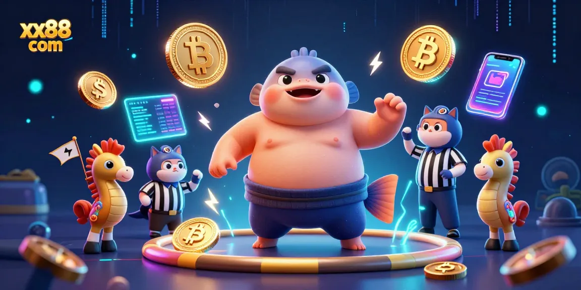 Bet on xx88 com while enjoying a rich underwater casino scene with vivid characters and crypto elements.
