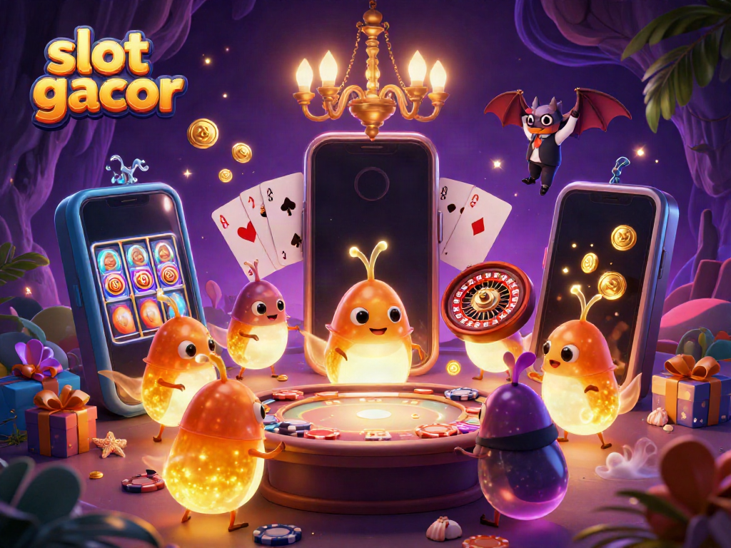 Mengaktifkan slot gacor dengan cahaya dari tim glowworm di kasino gua, dikelilingi permainan yang menarik.