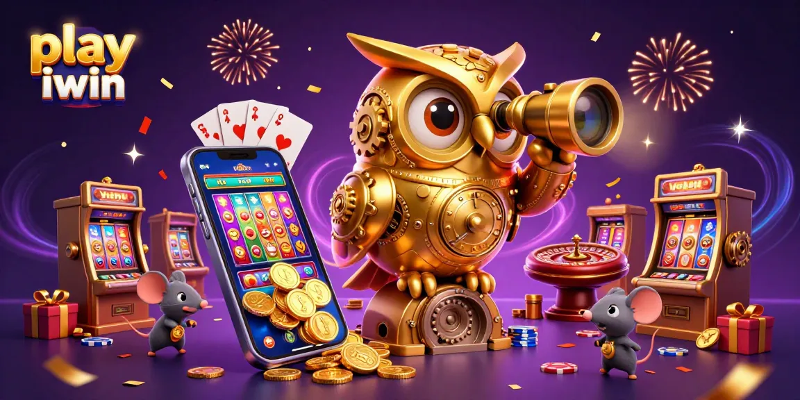 Play iwin with a vibrant casino scene featuring a magical owl and dynamic game elements.