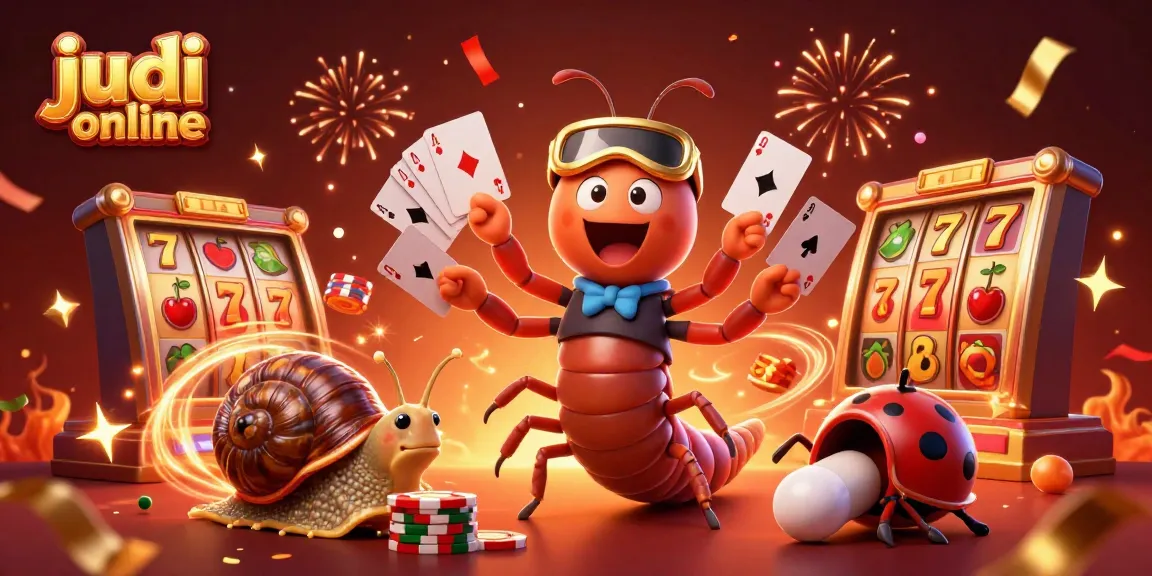 Experience judi online excitement with animated casino characters, slot reels, and festive elements.