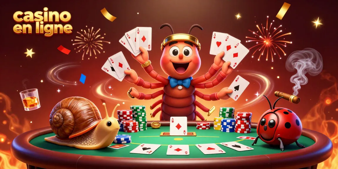 Jouer en ligne dans un casino en ligne avec un millipède croupier et un escargot joueur.