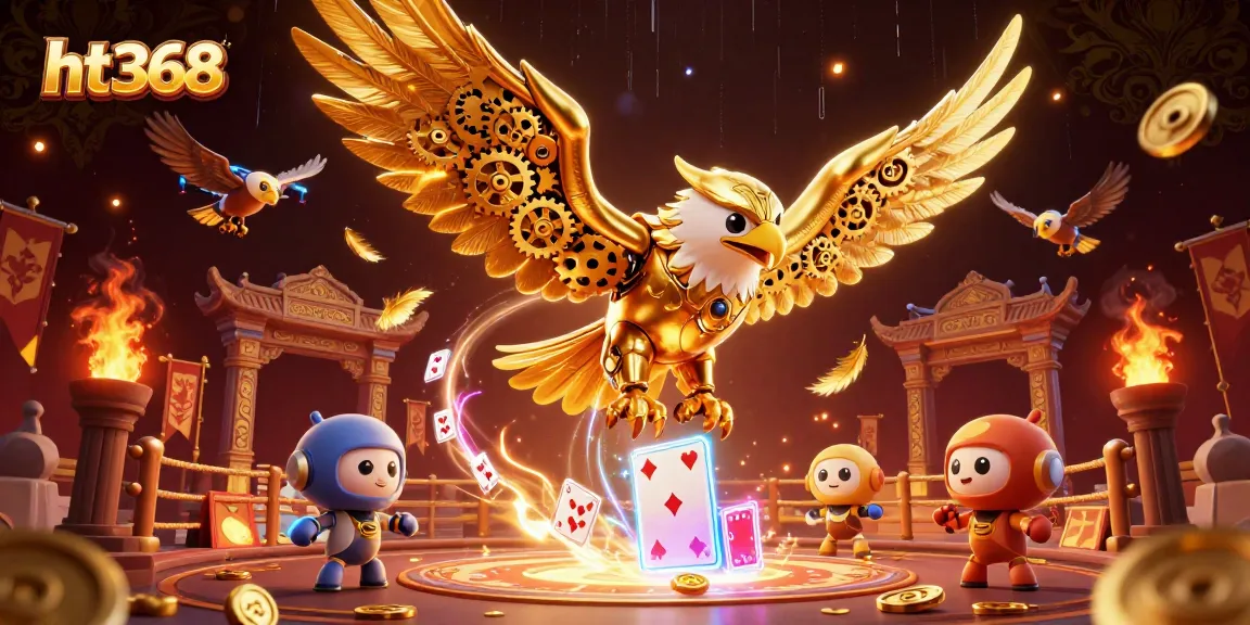 Engage in thrilling gameplay at ht368 with a cybernetic eagle diving through holographic cards.
