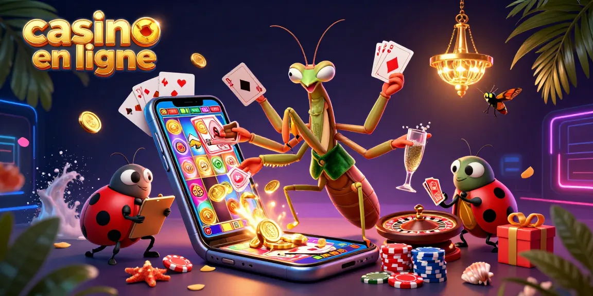 Illustration dynamique représentant des personnages de casino en ligne avec des jeux de cartes et des jetons.